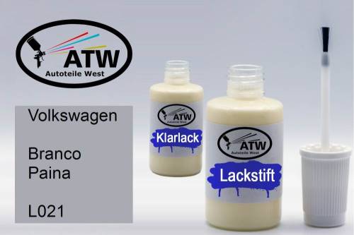 Volkswagen, Branco Paina, L021: 20ml Lackstift + 20ml Klarlack - Set, von ATW Autoteile West.